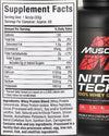 Back label of MuscleTech Nitro-Tech Whey Gold 5lbs Double Rich Chocolate – Ingredients & Nutrition Facts – Rage Fuel Supplements
